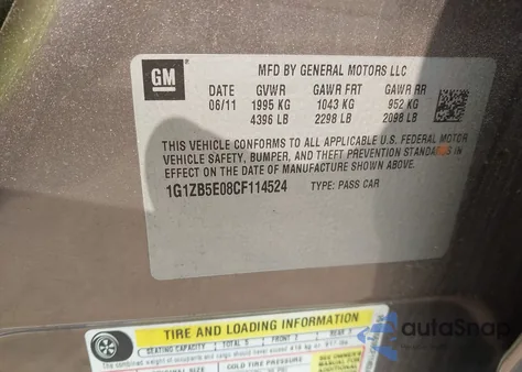 2012 Chevrolet Malibu Ls из США, поврежденный, VIN 1G1ZB5E08CF114524